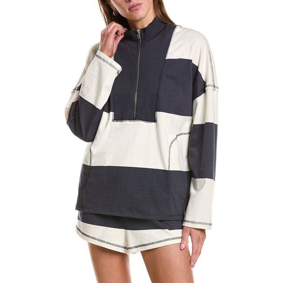 RD STYLE Sweaters - Rd Style Womens  Camille Stripe Heavy Jersey 1/2-Zip Pullover, Navy